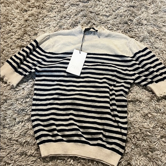 Zara Short Sleeve Stripped Knit Jumper - Picture 4 of 6